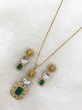 Sabya Inspired Ekisha Doublet and Polki Pendant Set- Green