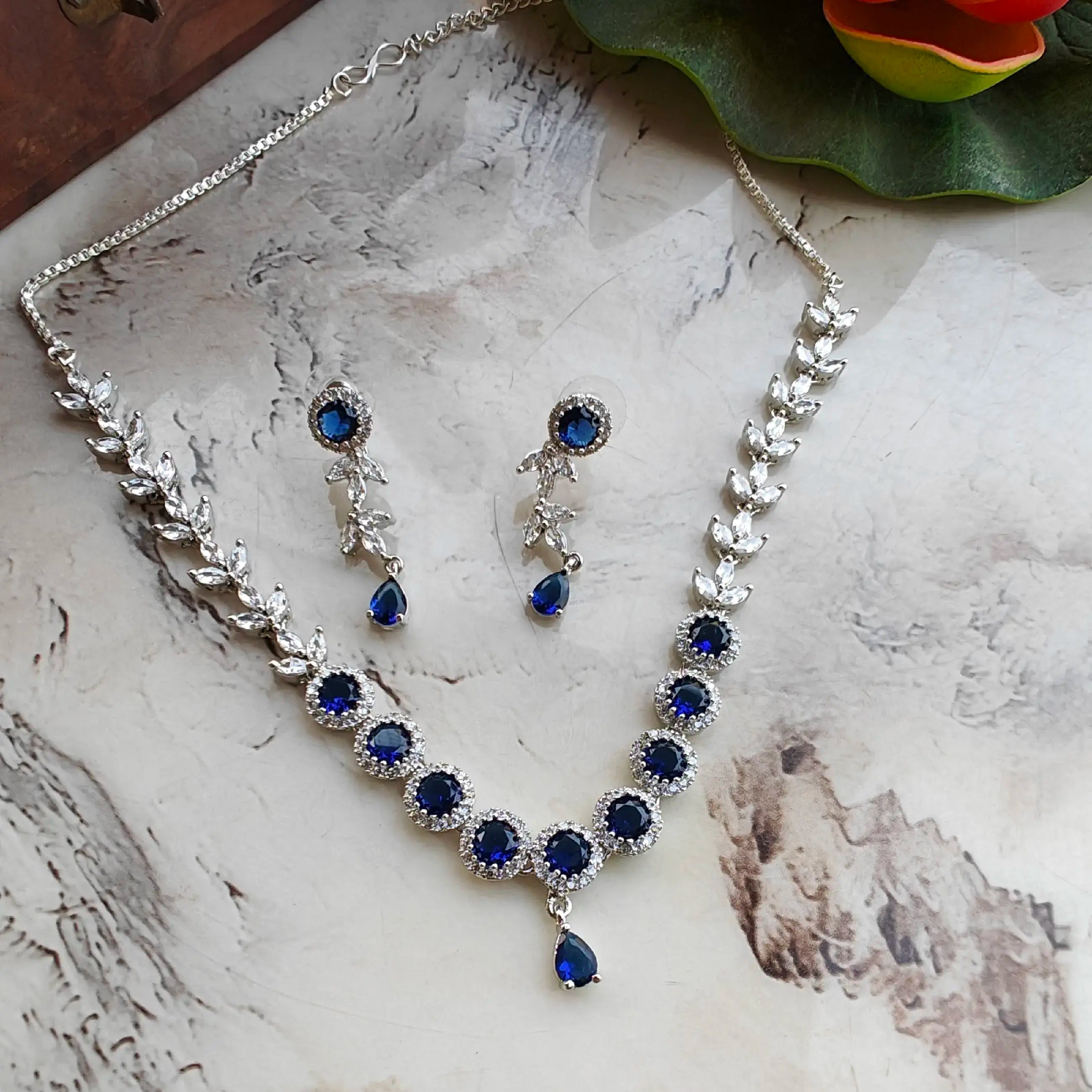 Inakshi AD Necklace Set - Blue