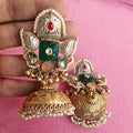 Aashiqui Amrapali Brass Fusion Earrings - Green N Peach