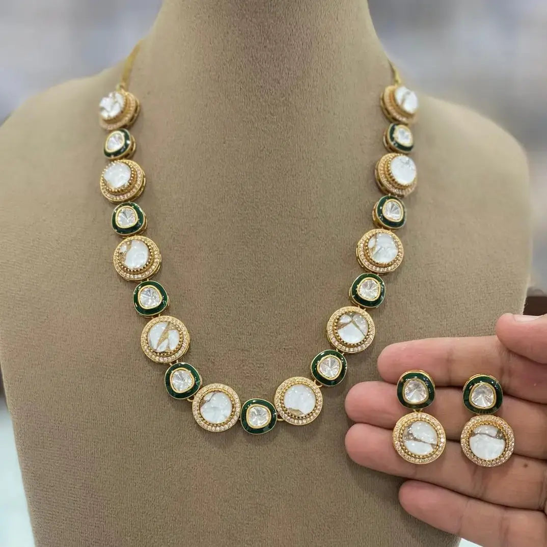 Aprajita Tourmaline Doublet Necklace Set - White