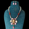 Ganesha Tanjore Monalisa Necklace Set- Pink