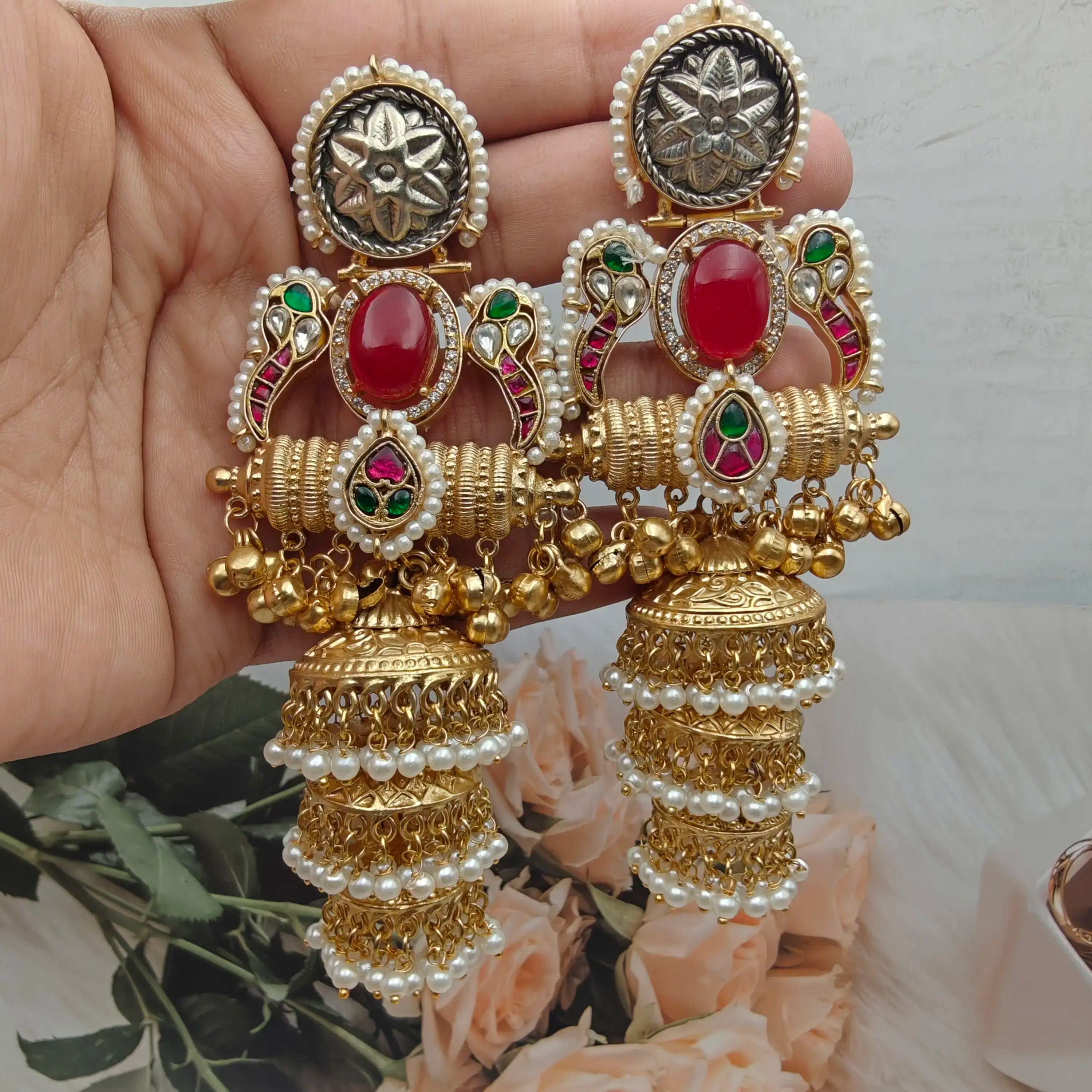 Mehira Brass Fusion Earrings - Red