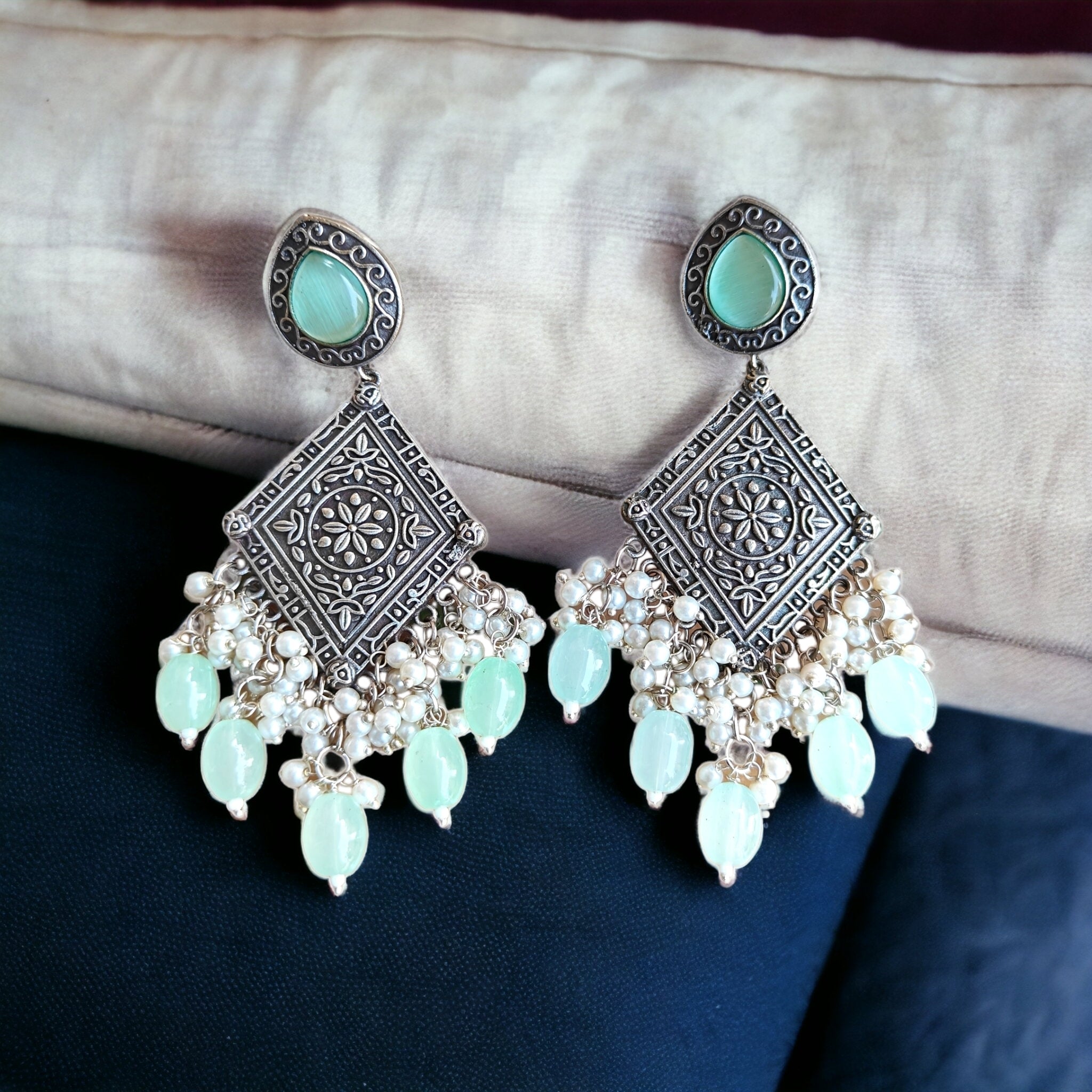 Kanishka Silver Earrings- Sea Green