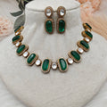 Sakhi Doublet And Uncut Polki Necklace Set - Emerald Green