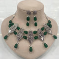 Radhika Silver Replica Necklace Set - Green