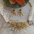 Riana Jadtar Pachi Kundan Choker Necklace Set - White