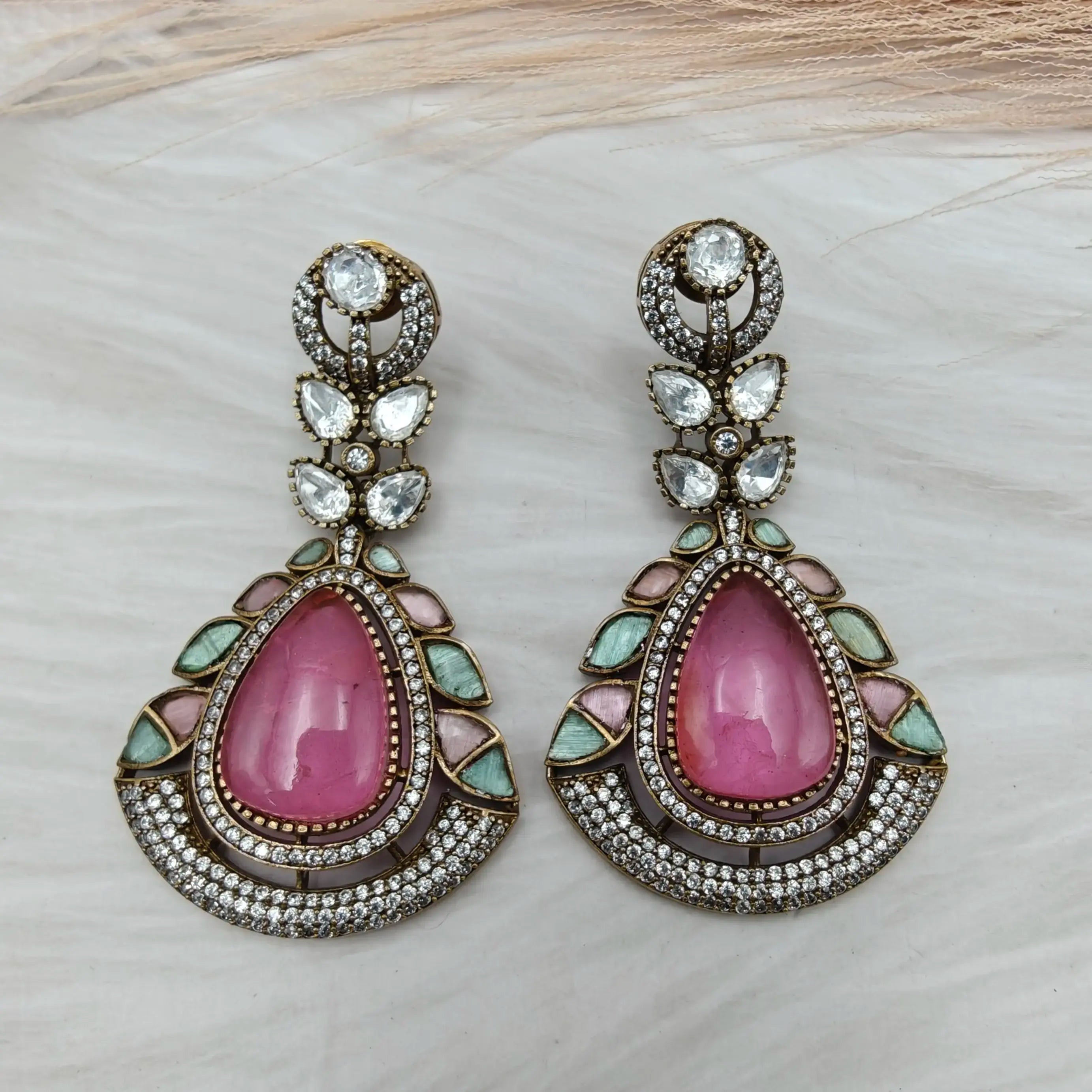 Noorvi Doublet Earrings - Pink n Mint