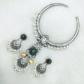 Chidiya Silver Fusion Tribal Hasli Necklace Set- Green