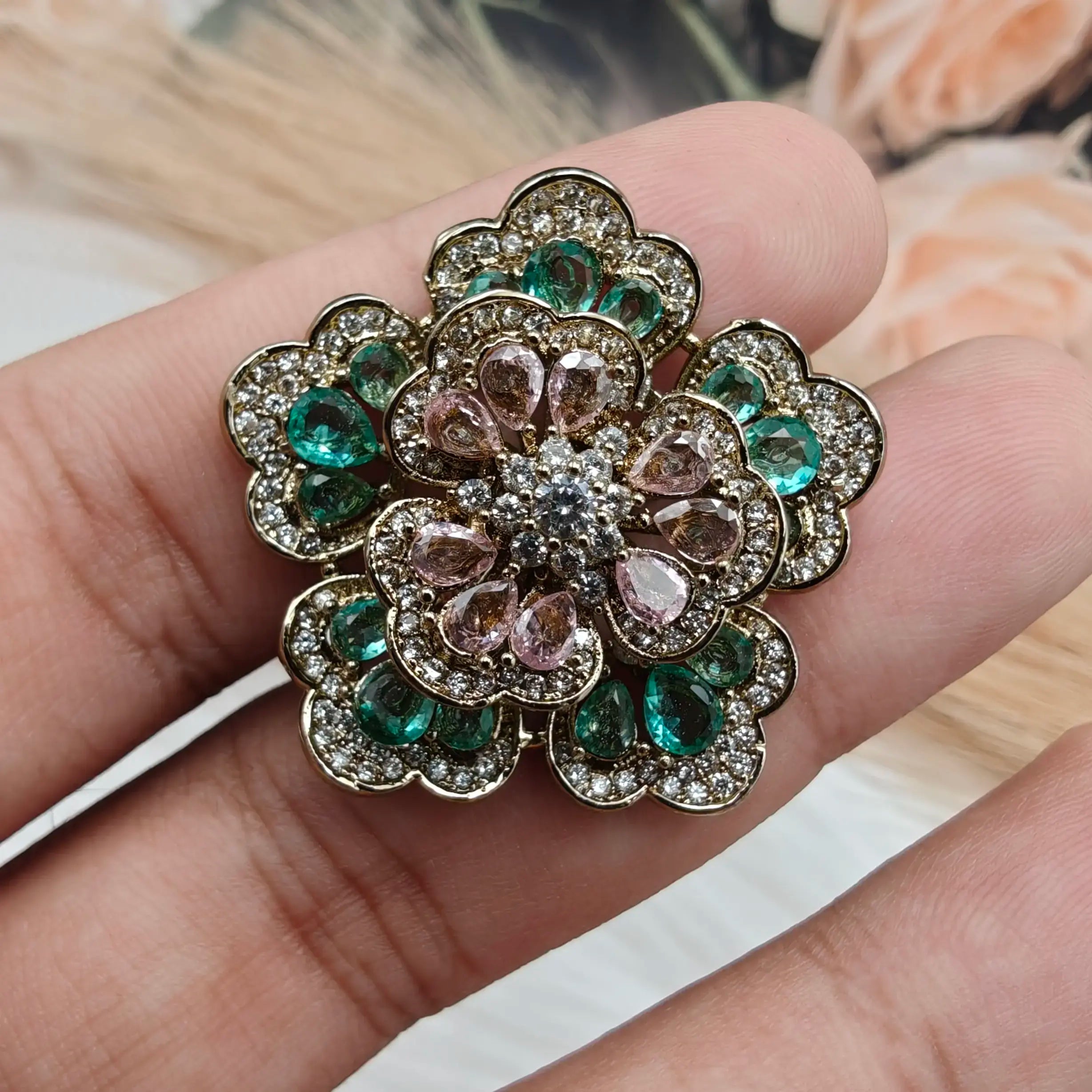 Floria Cocktail Ring - Pink and Aqua Green