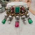 Aurum Mist Doublet Brass Fusion Choker- Green n Ruby