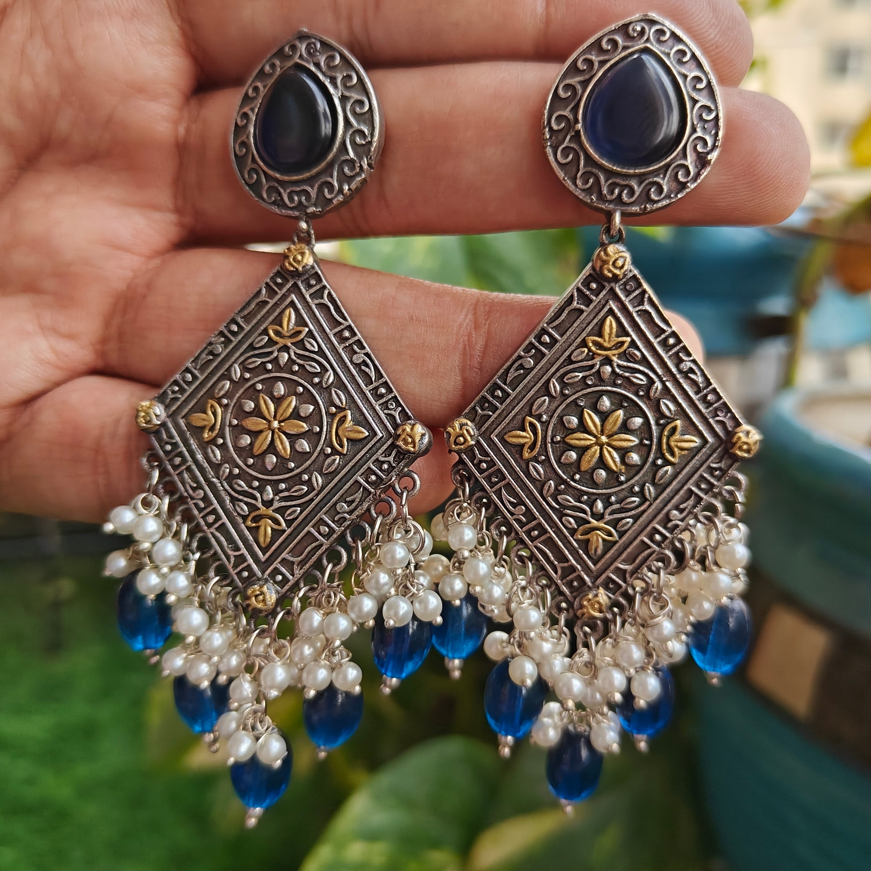 Kanishka Silver Earrings- Blue