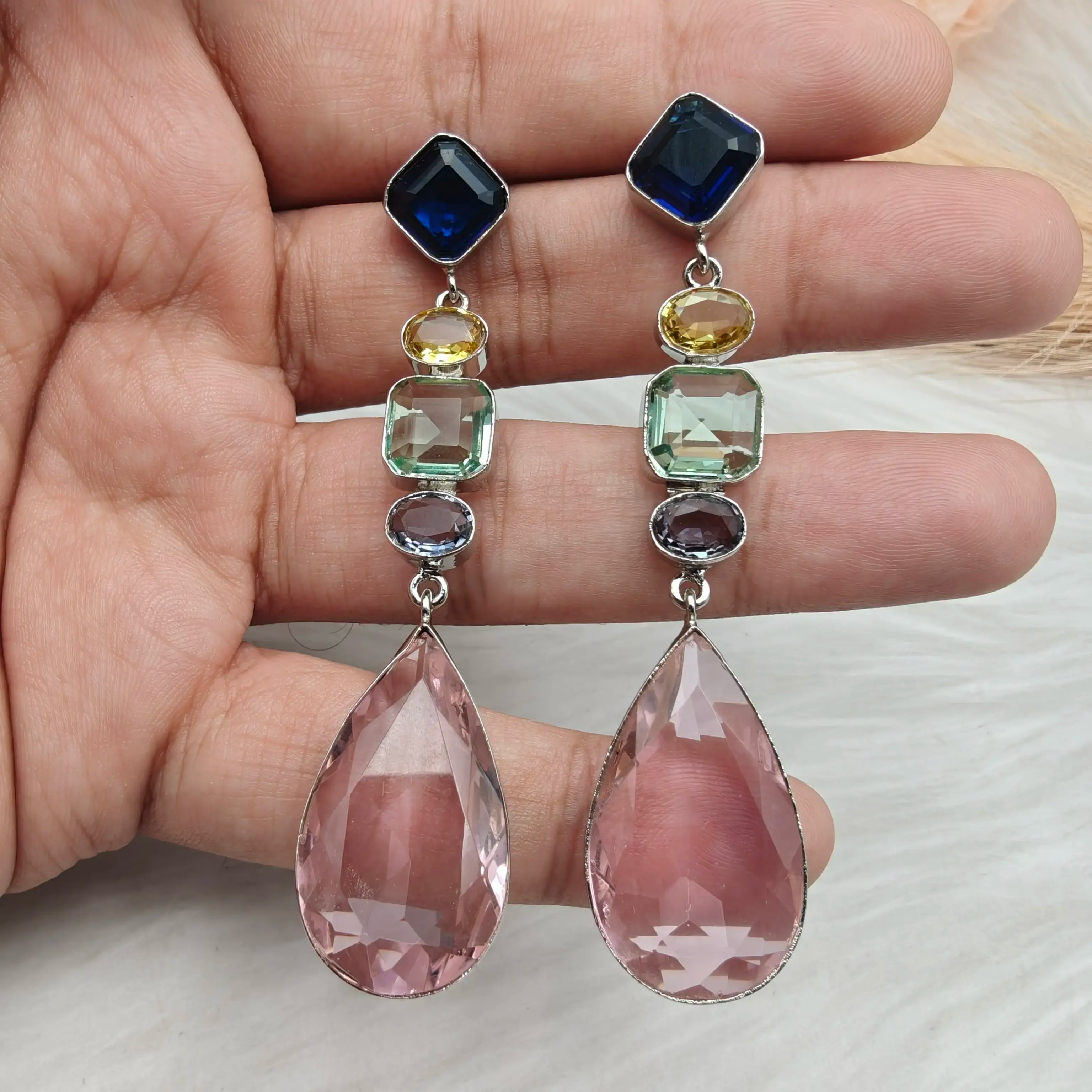 Zooni Crystal Danglers- Pink Multi