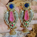 Mithu Premium Russian Doublet Amrapali Brass Fusion Earrings - Pink n Blue