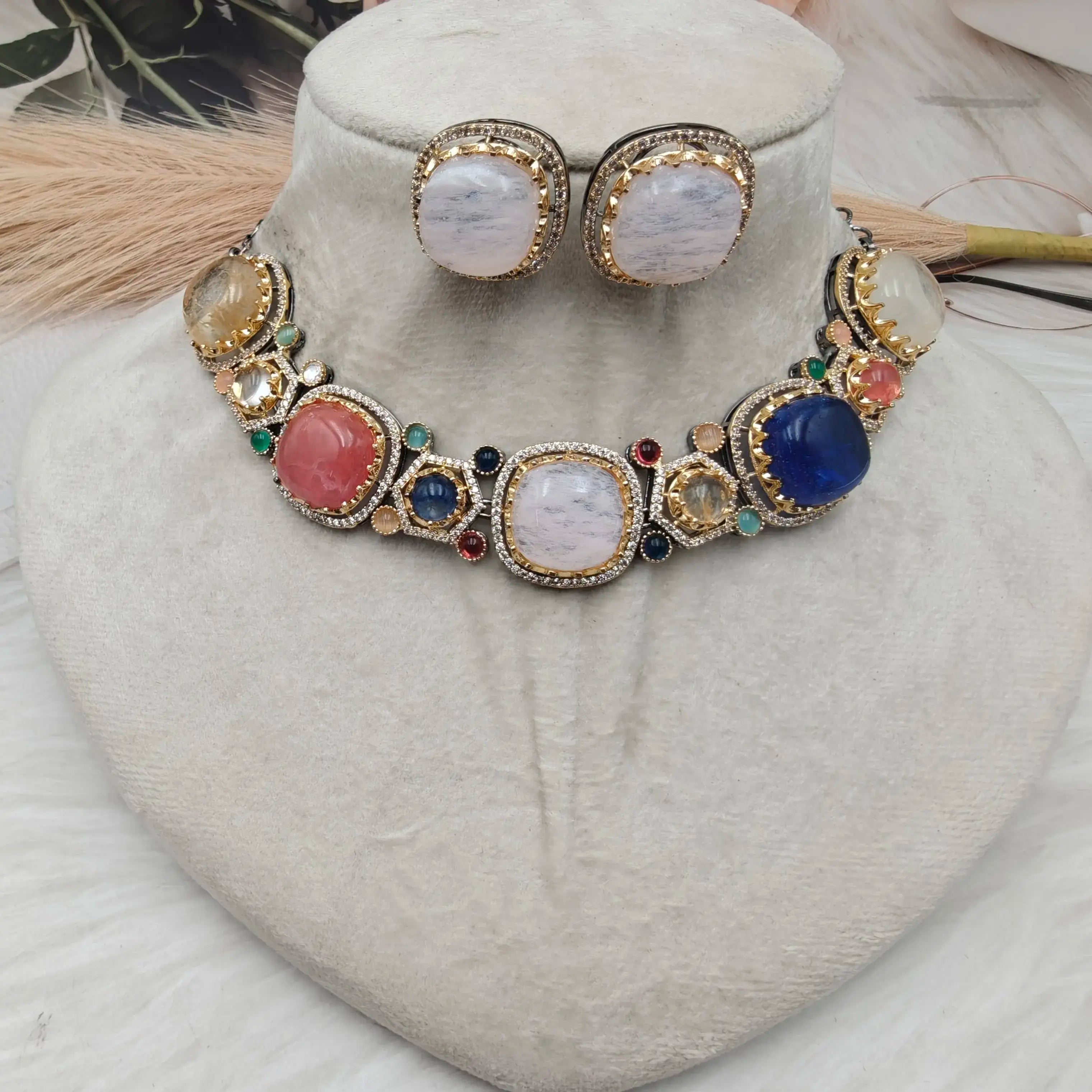 Sabyasachi Inspired Gulbahar Premium Necklace Set - Multi 2