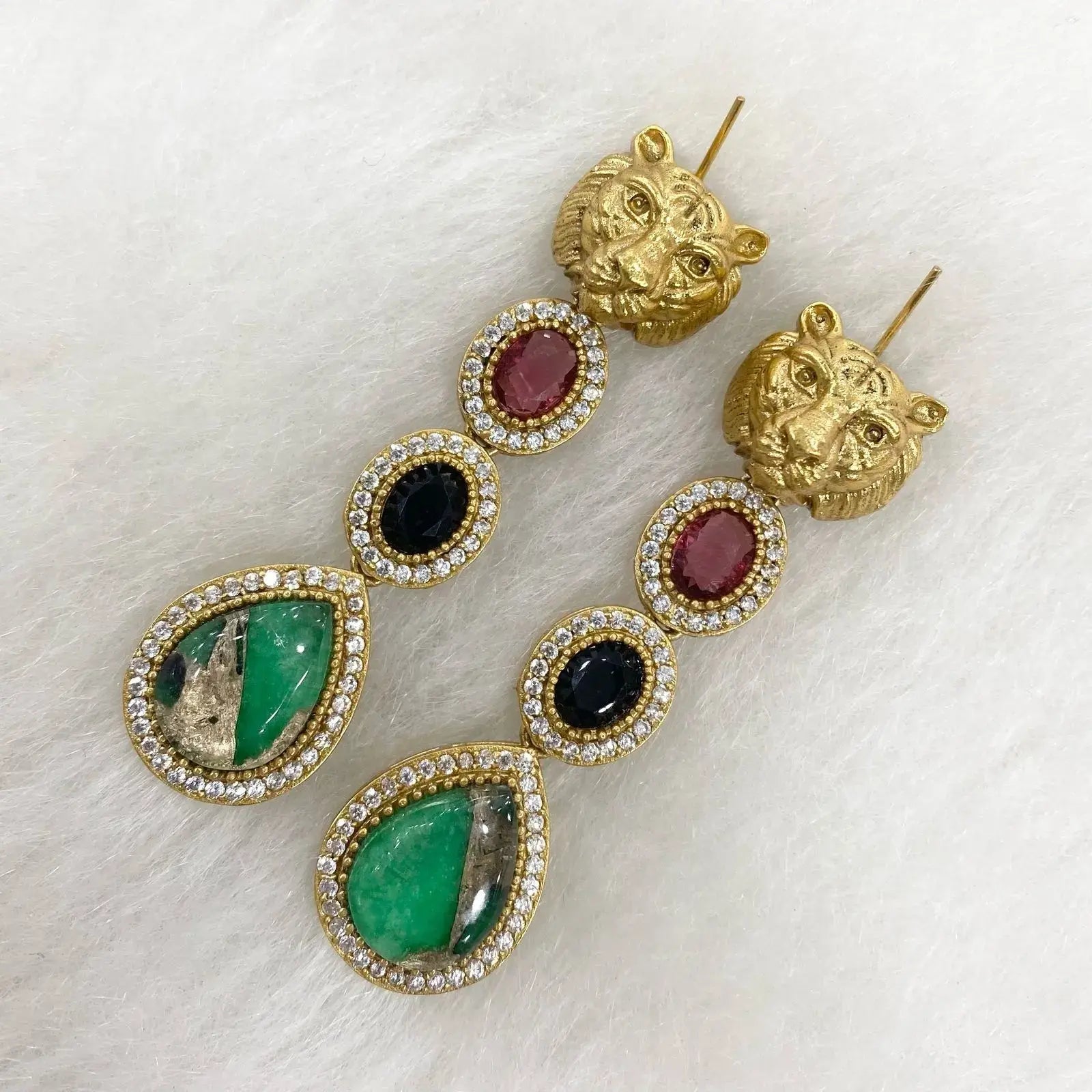 Sabyasachi Inspired Tourmaline Doublet Doha Earrings - Green