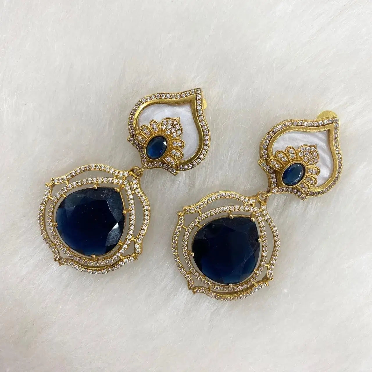 Misha Fusion Shell And Trans Stone Earrings- Blue