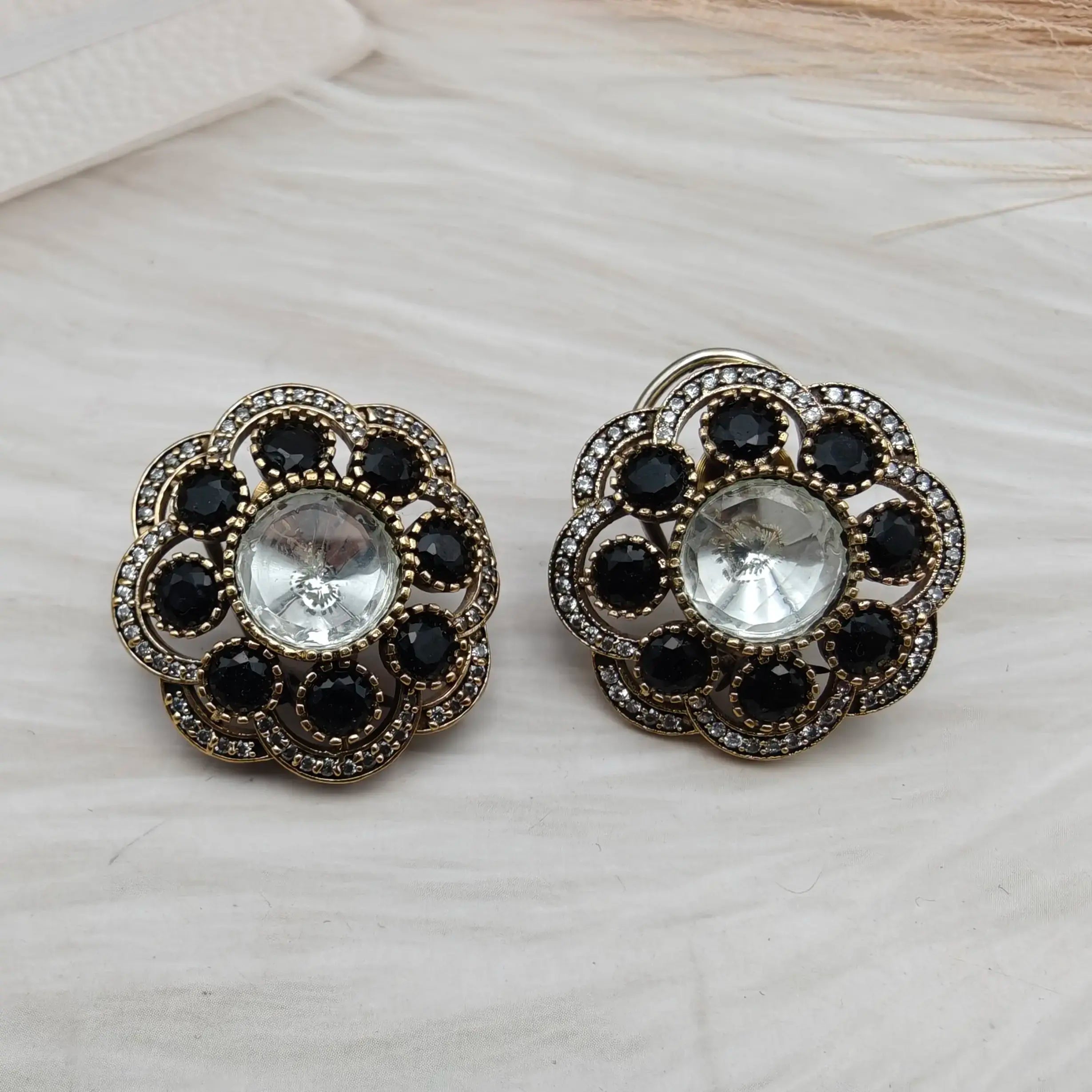 Niharika Uncut Polki Pota Stone Studs- Black