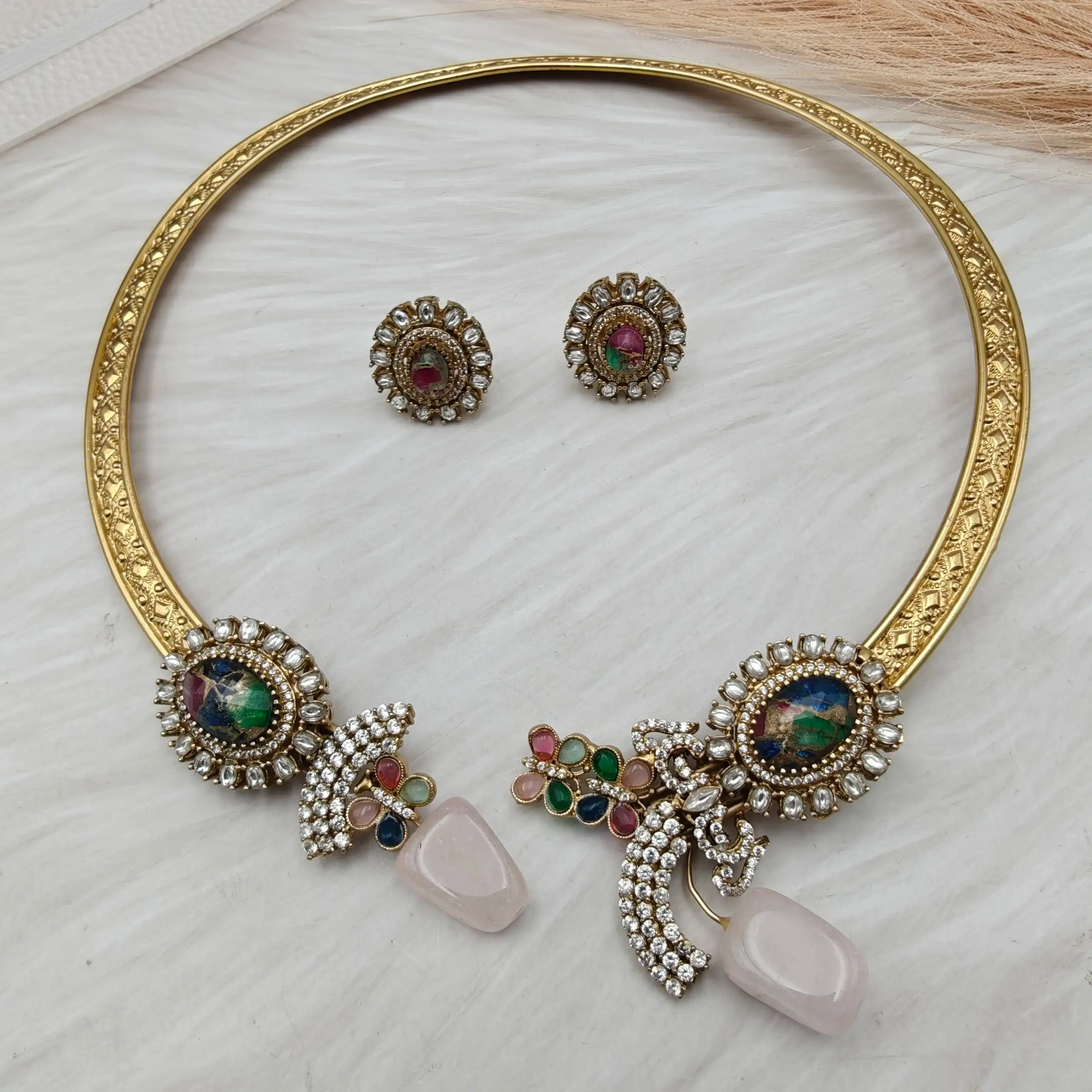 Nayab Amrapali Brass Fusion Collar Hasli Set- Multi