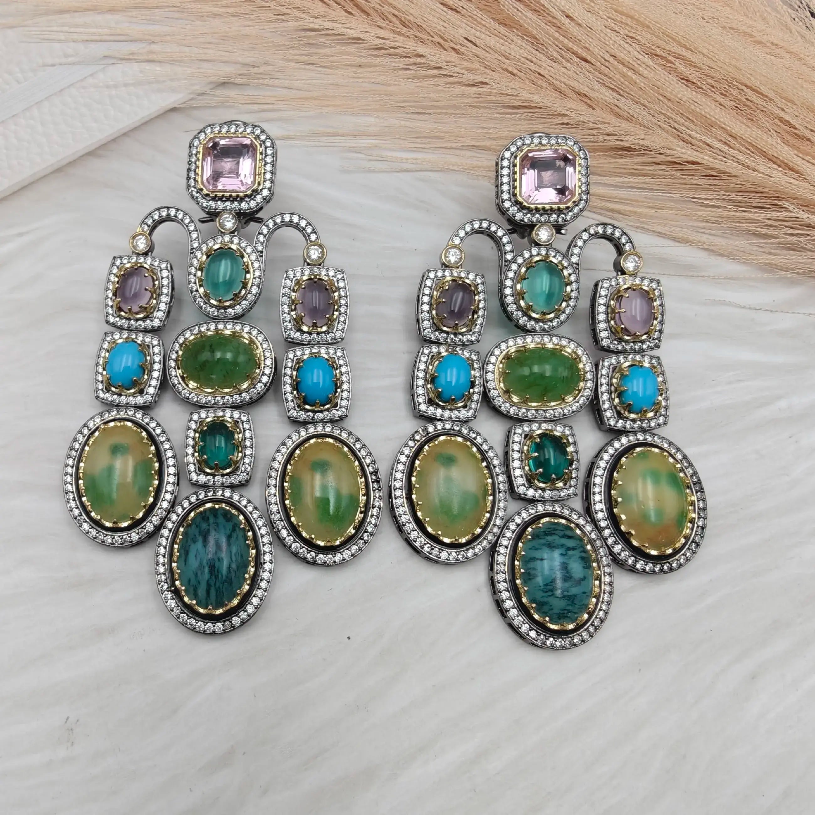Sabyasachi Inspired Statement Tripti Chandelier Earrings - Pink Multi