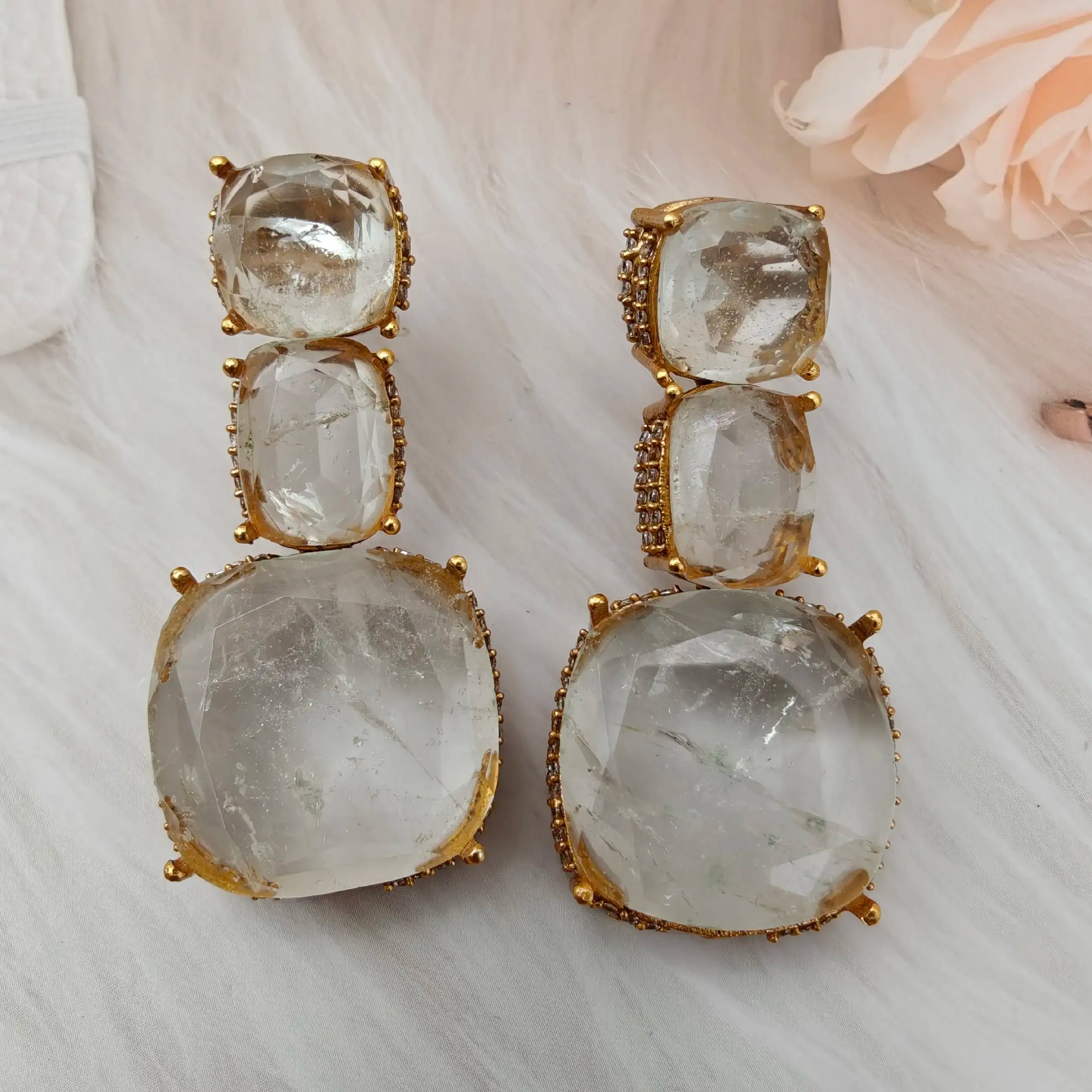 Sabya Inspired Vrinda Doublet Statement Earrings - White
