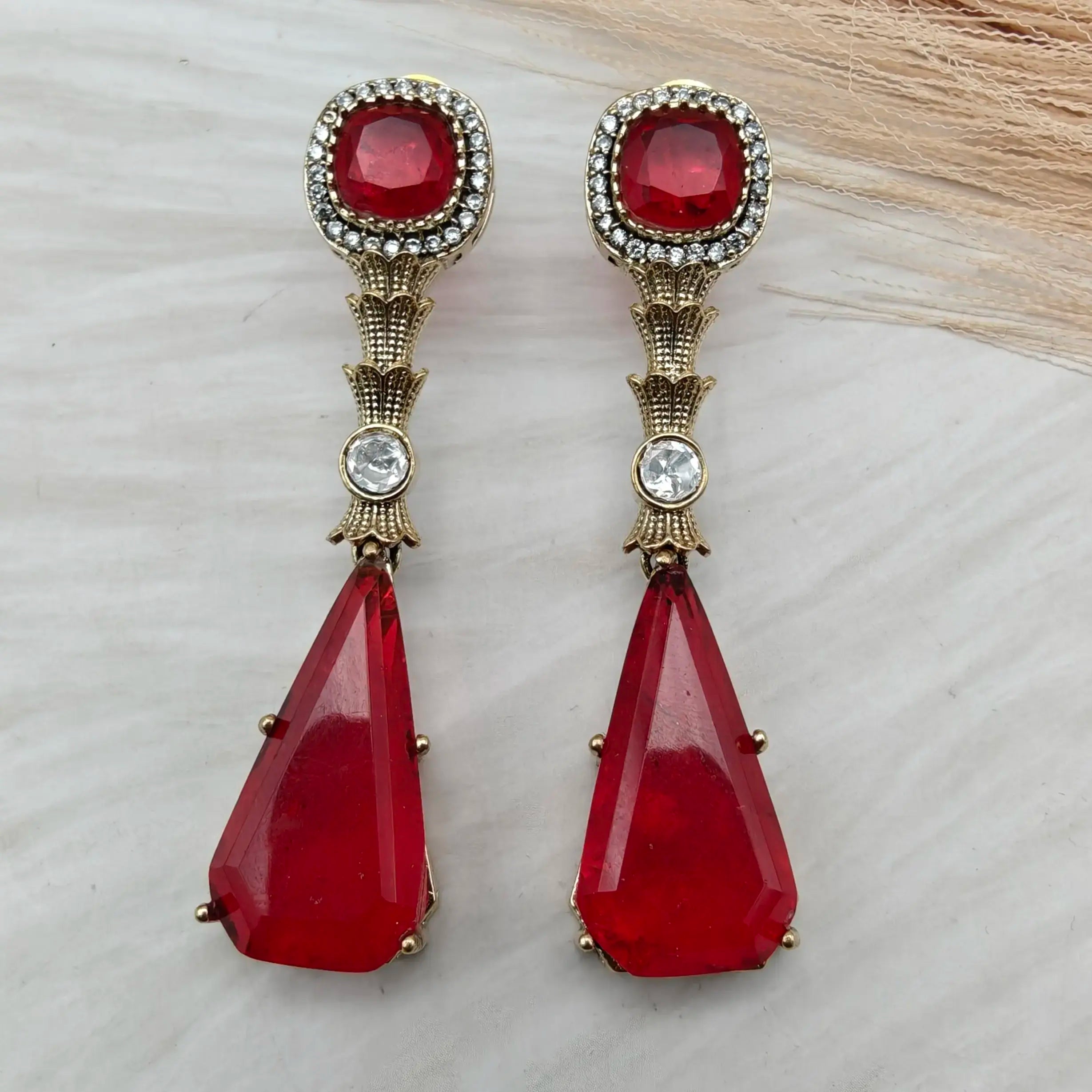Sabyasachi Inspired Dua Doublet Drop Earrings - Red