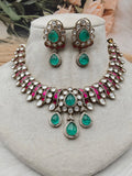 Samudra Moissanite Necklace Set- Mint n Ruby