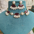 Naina Monalisa And Shell Stone Necklace Set- Maroon