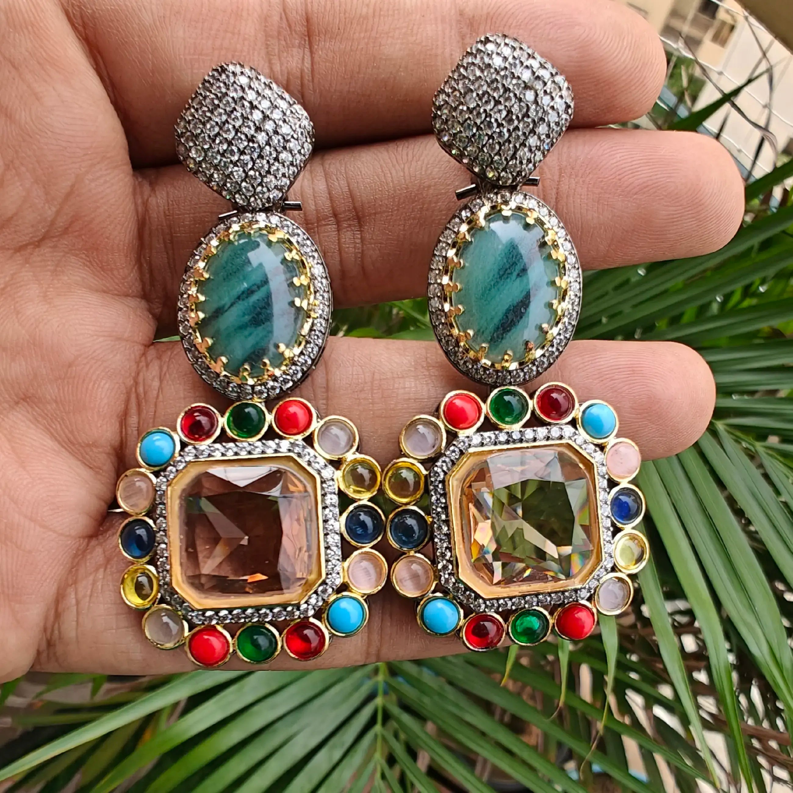 Amina Sabyasachi Inspired Statement Earrings - Champagne