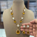 Shelly Uncut Polki Necklace Set - Golden Yellow