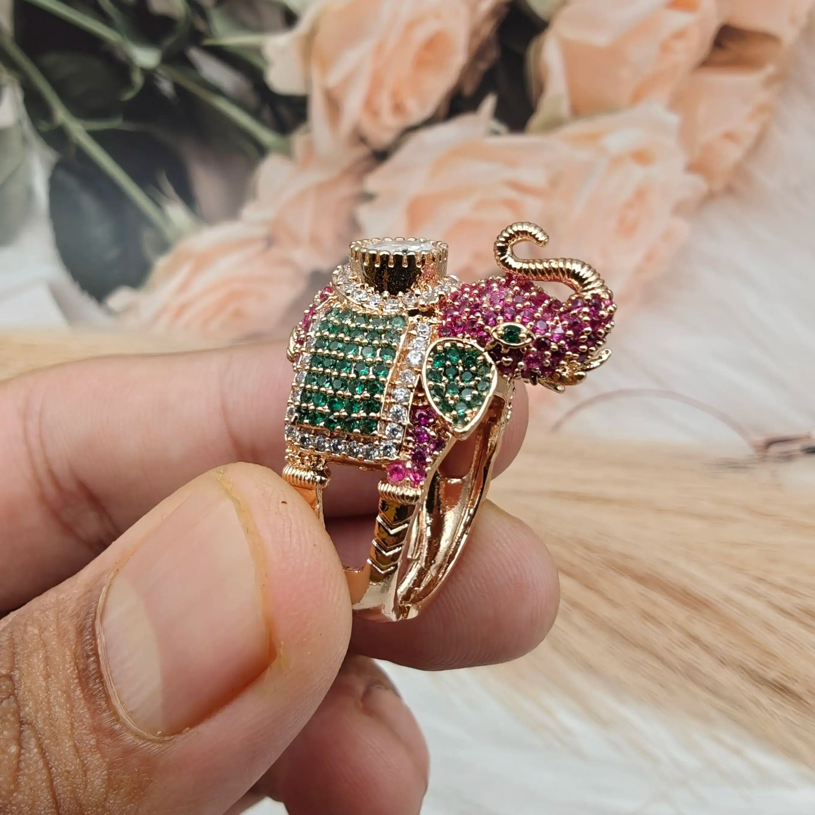 Elephant Ring- Green n Ruby