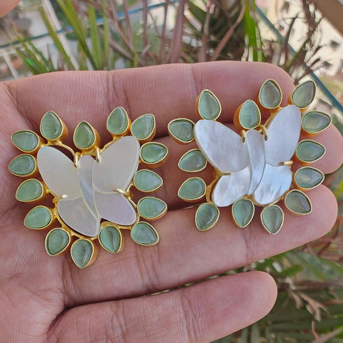 Aabha Shell Butterfly Earrings- Green