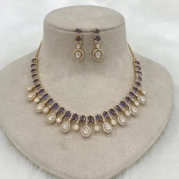 Ira Uncut Polki Necklace Set- Purple
