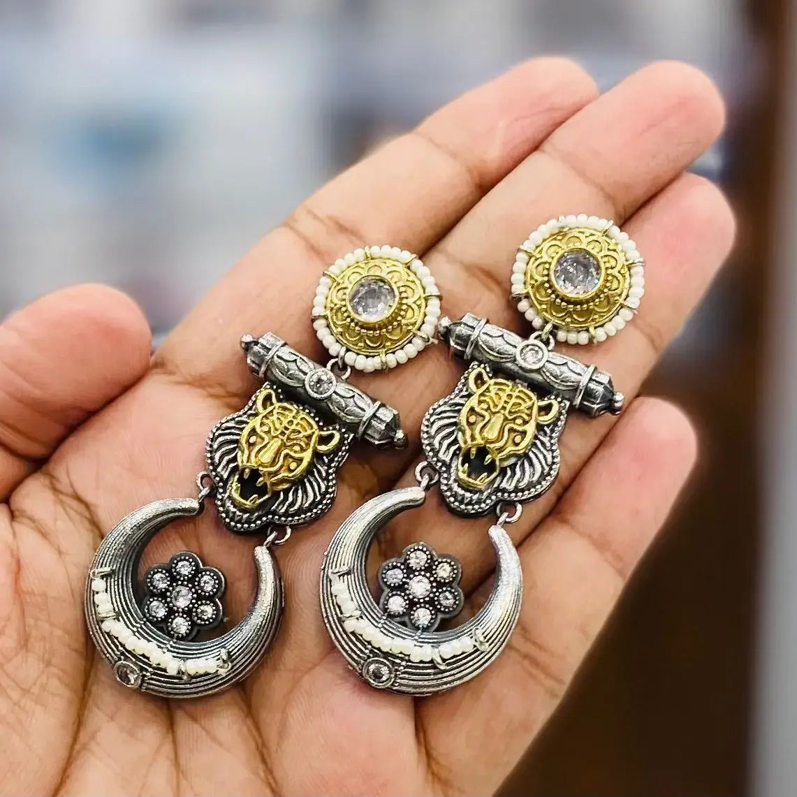 Sabyasachi Inspired Silver Replica Earrings- White