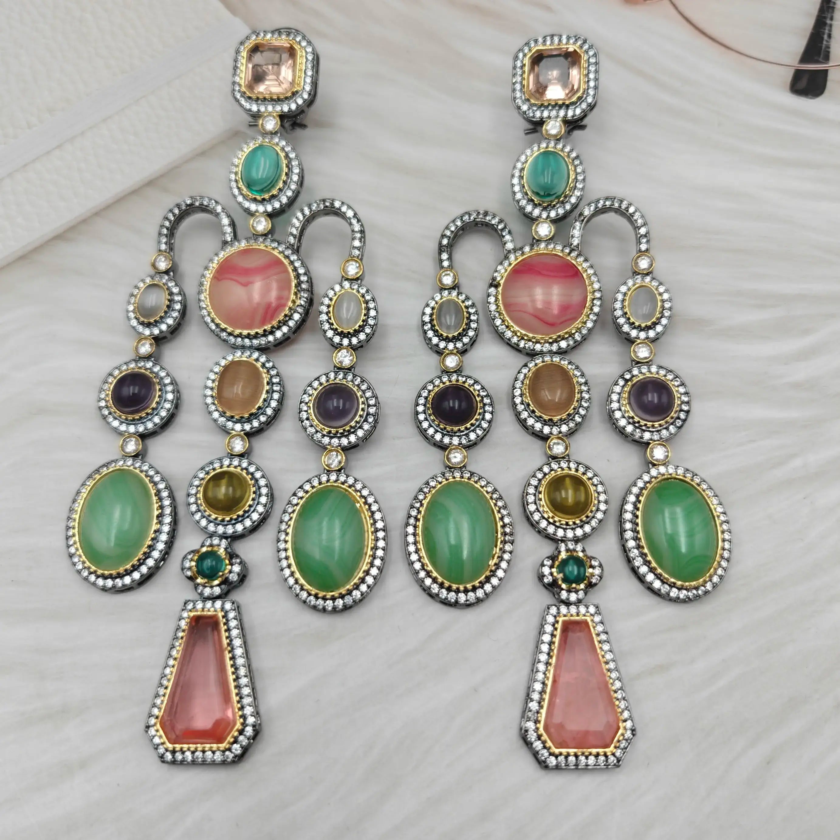 Ayesha Sabya Inspired Danglers- Peach Multi