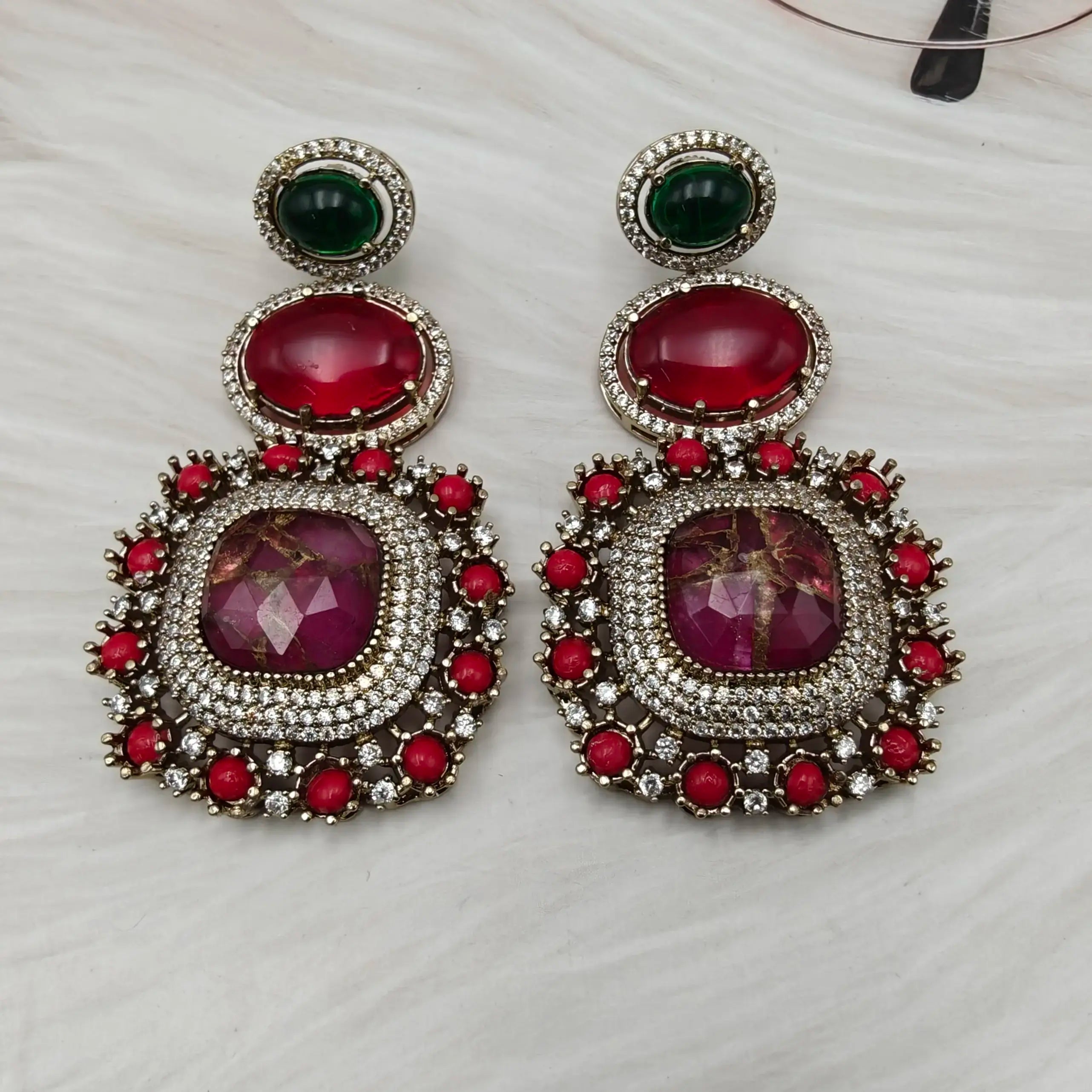 Sabyasachi Inspired Shehnaaz Statement Earrings - Ruby Green