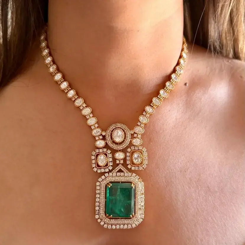Manva Emerald Green Moissanite Necklace Set