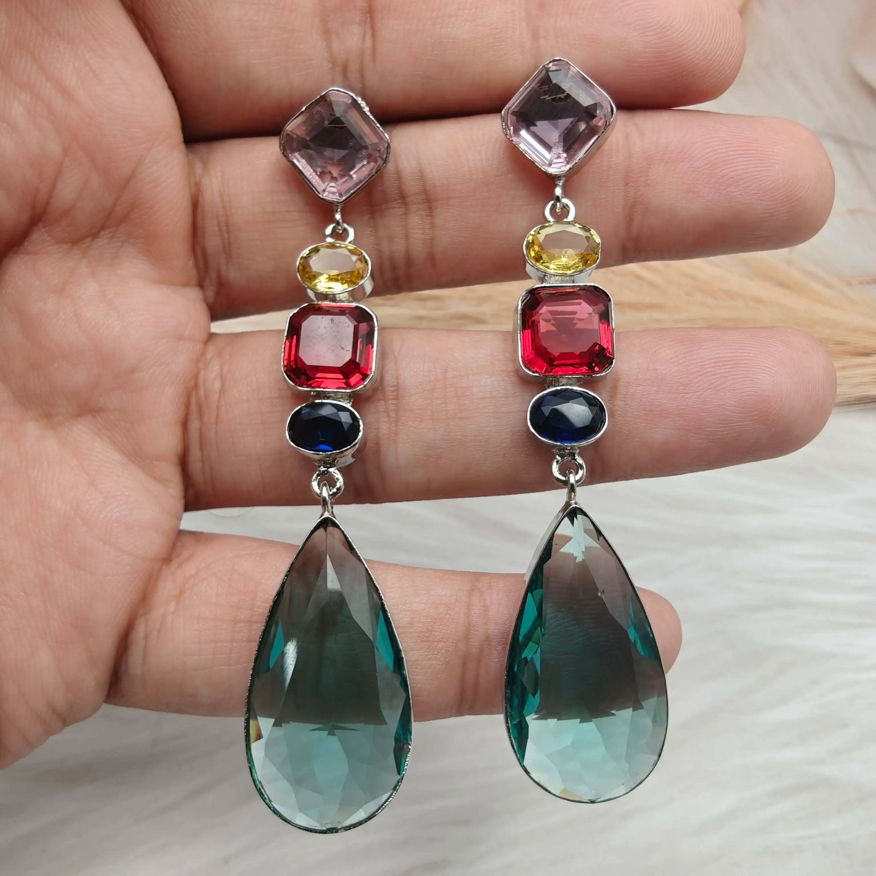 Zooni Crystal Danglers- Aqua Multi