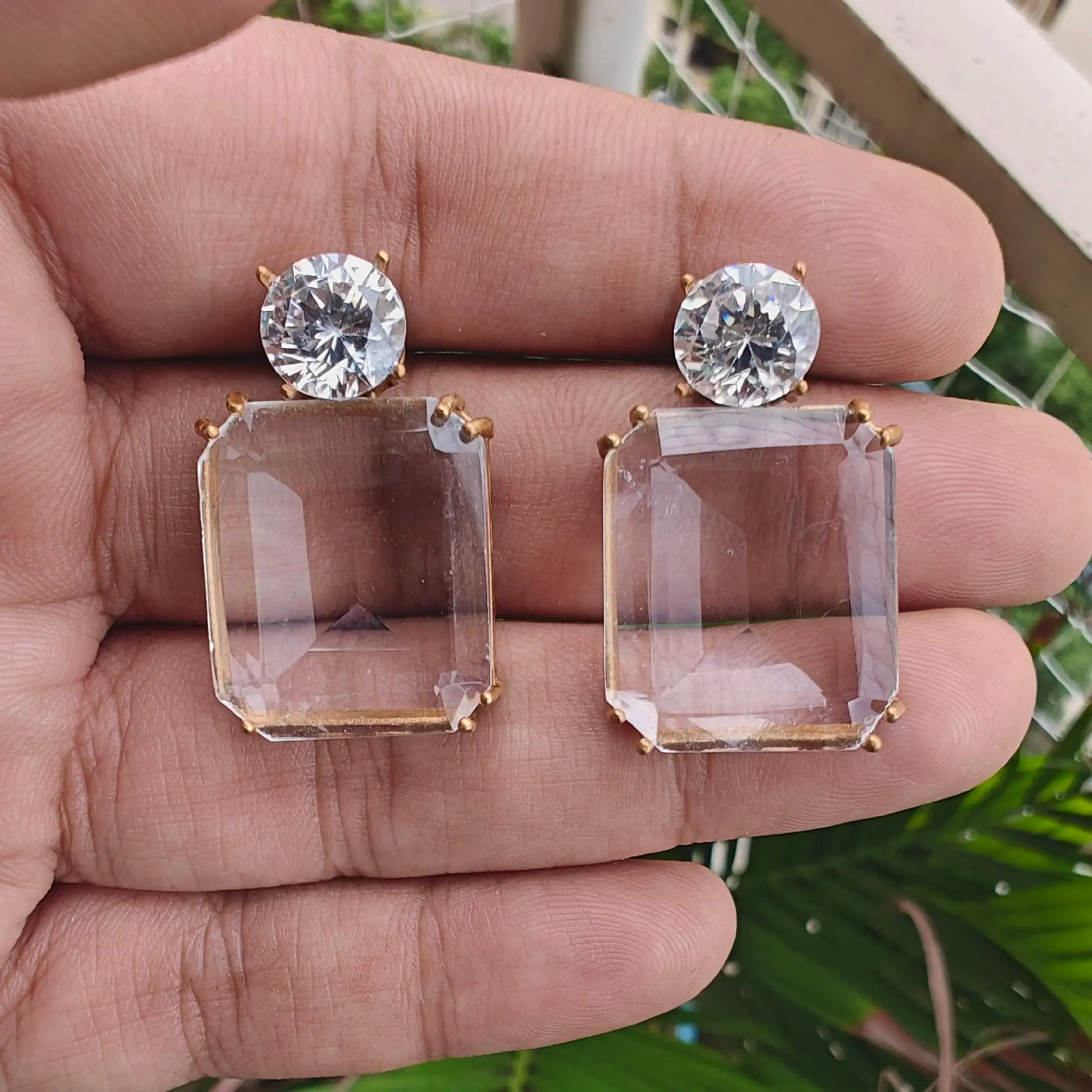 Pihu Trans Stone Earrings - Clear White (Gold Finish)