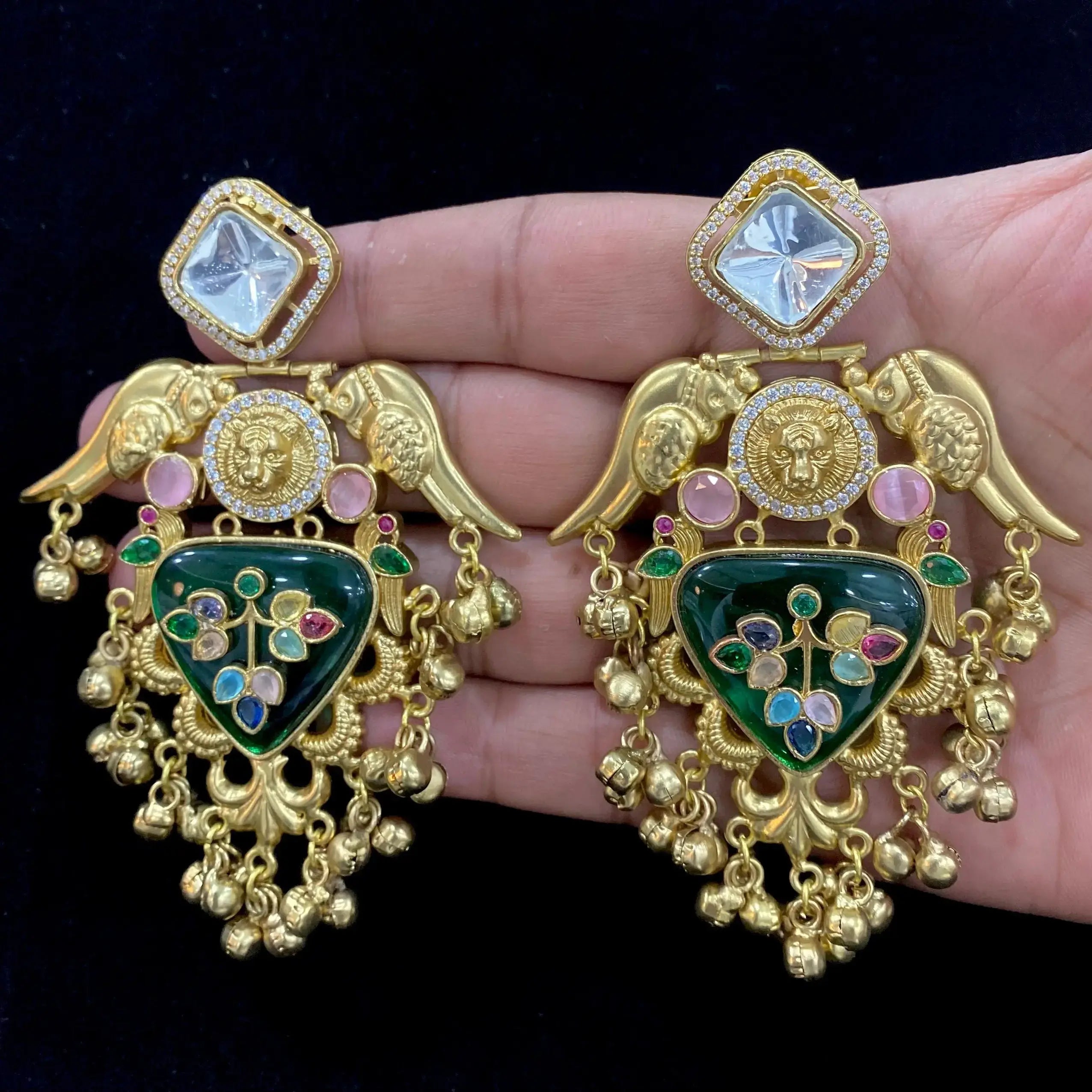 BaghKanthi Brass Fusion Earrings - Green