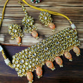 Flower Kundan And Hand Painted Tumble Choker- Peach