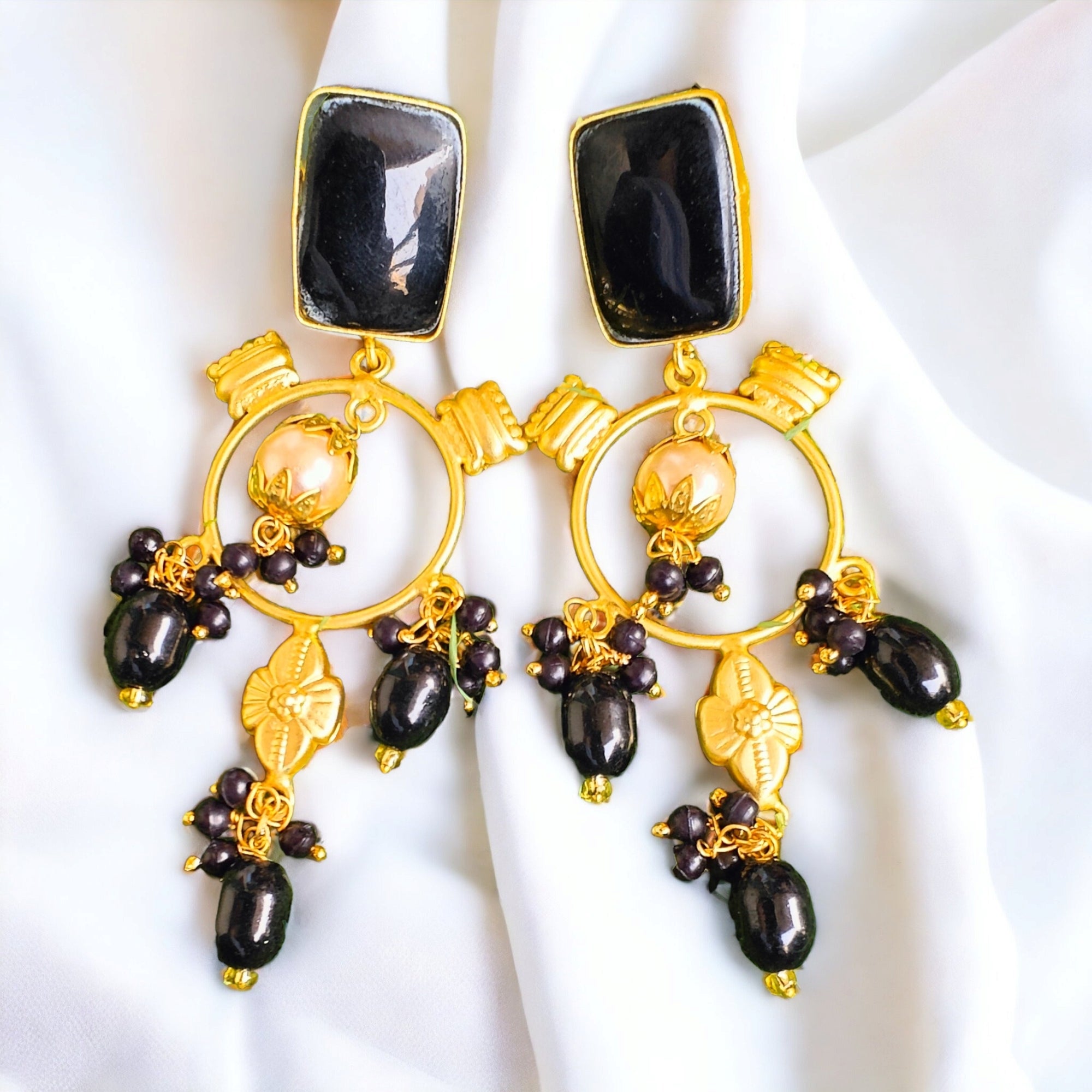 Dhvani Monalisa Brass Danglers- Black
