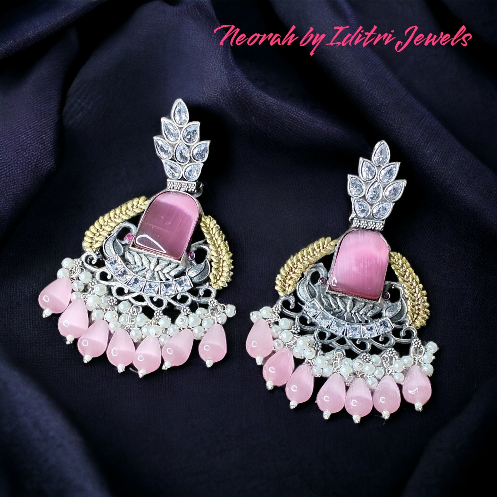 Krutika Silver Replica Earrings- Pink