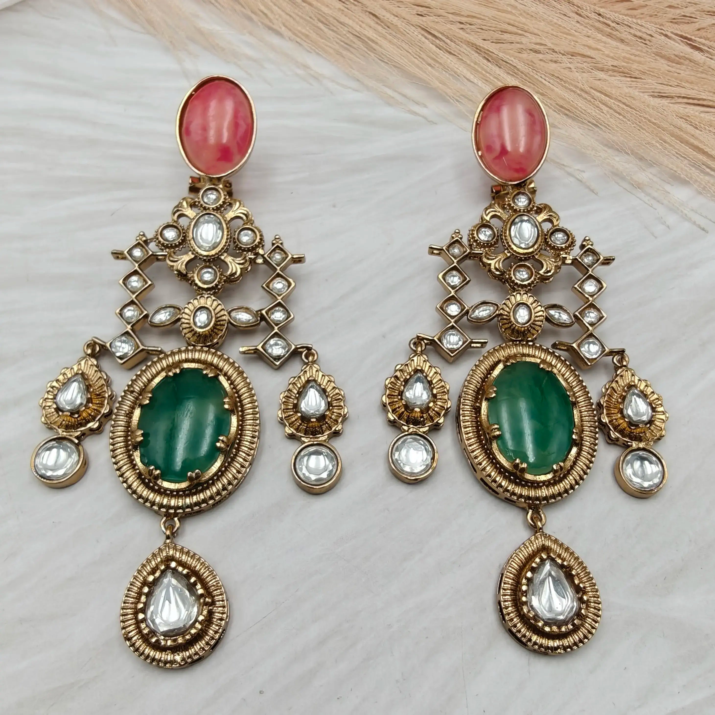 Sabya Inspired Ishaara Amrapali Earrings - Green n Red