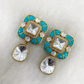 Urvi Takker Stone Uncut Polki Earrings - Turquoise