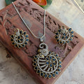 Elephant Dual Tone Pendant Set - Black