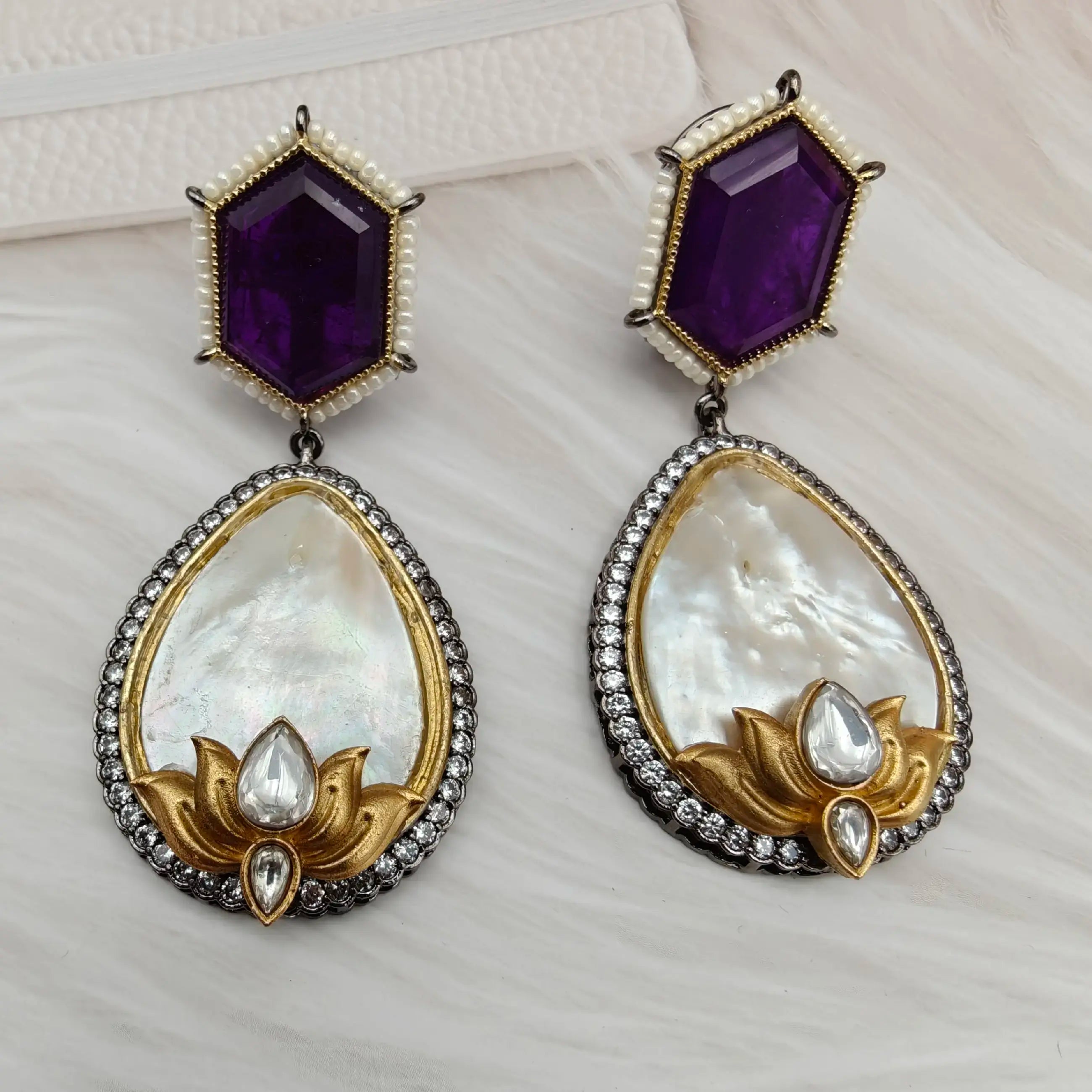 Viana Mother Of Pearl And Doublet Statement Earrings - Purple