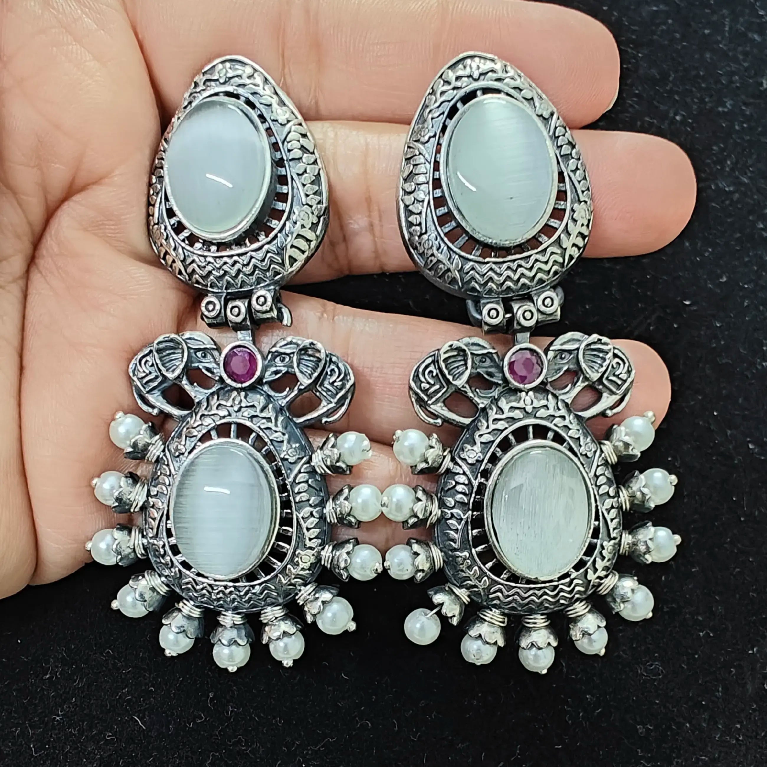 Tinah German Silver Earrings- White