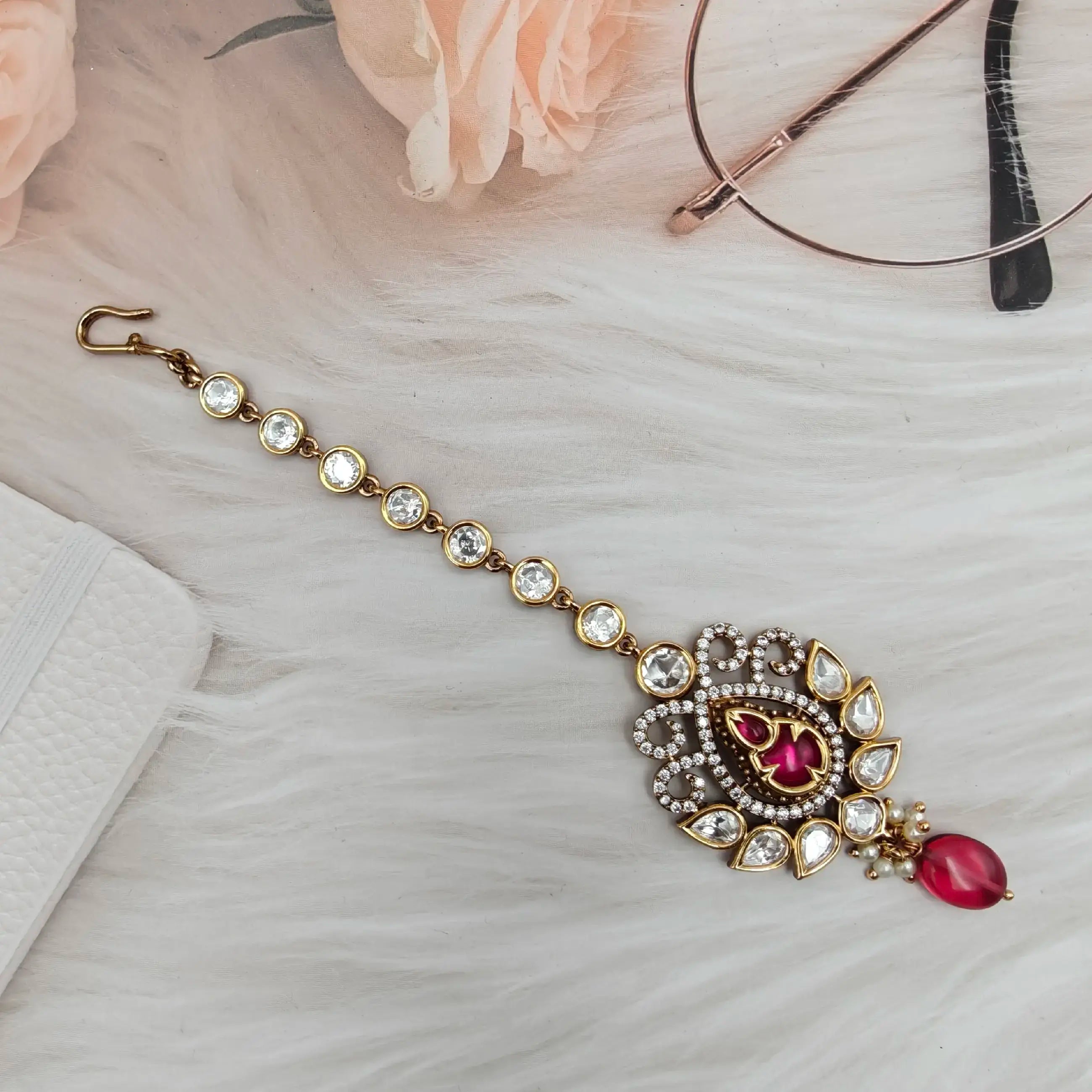 Kumud Moissanite Polki Mangtikka- Ruby