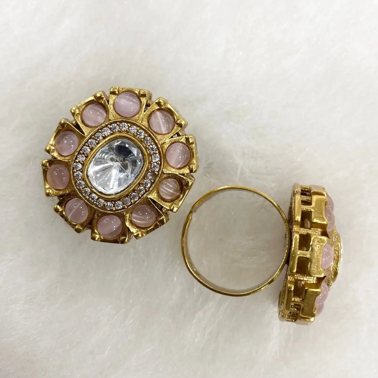 Tanika Polki Kundan Finger Ring - Pink