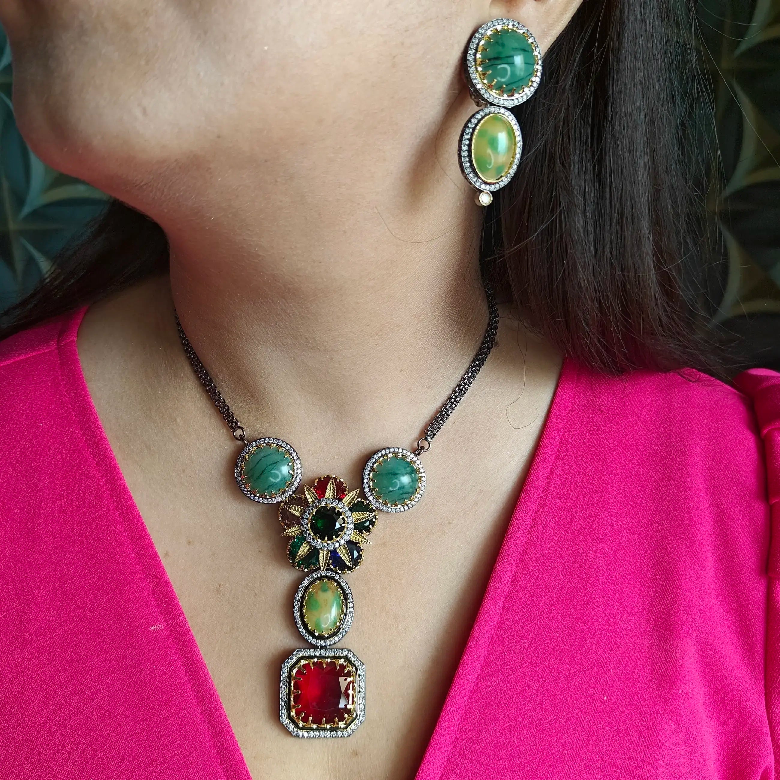 Royale Wamya Sabyasachi Inspired Statement Necklace Set- Green